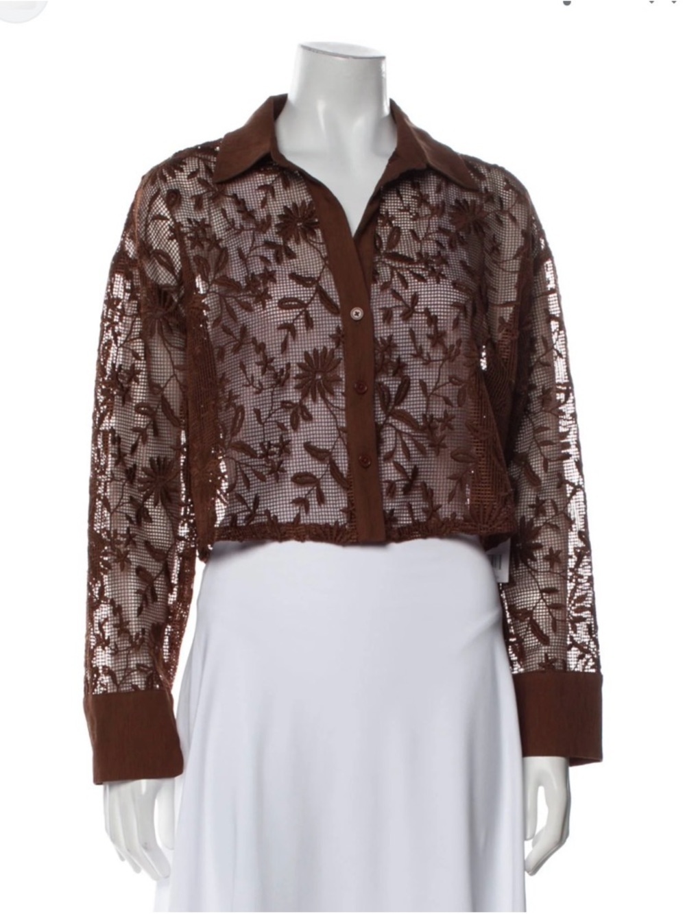 Jason Wu Floral Lace Crop Top M Chocolate Brown Clean Girl Boho Resortwear Beach